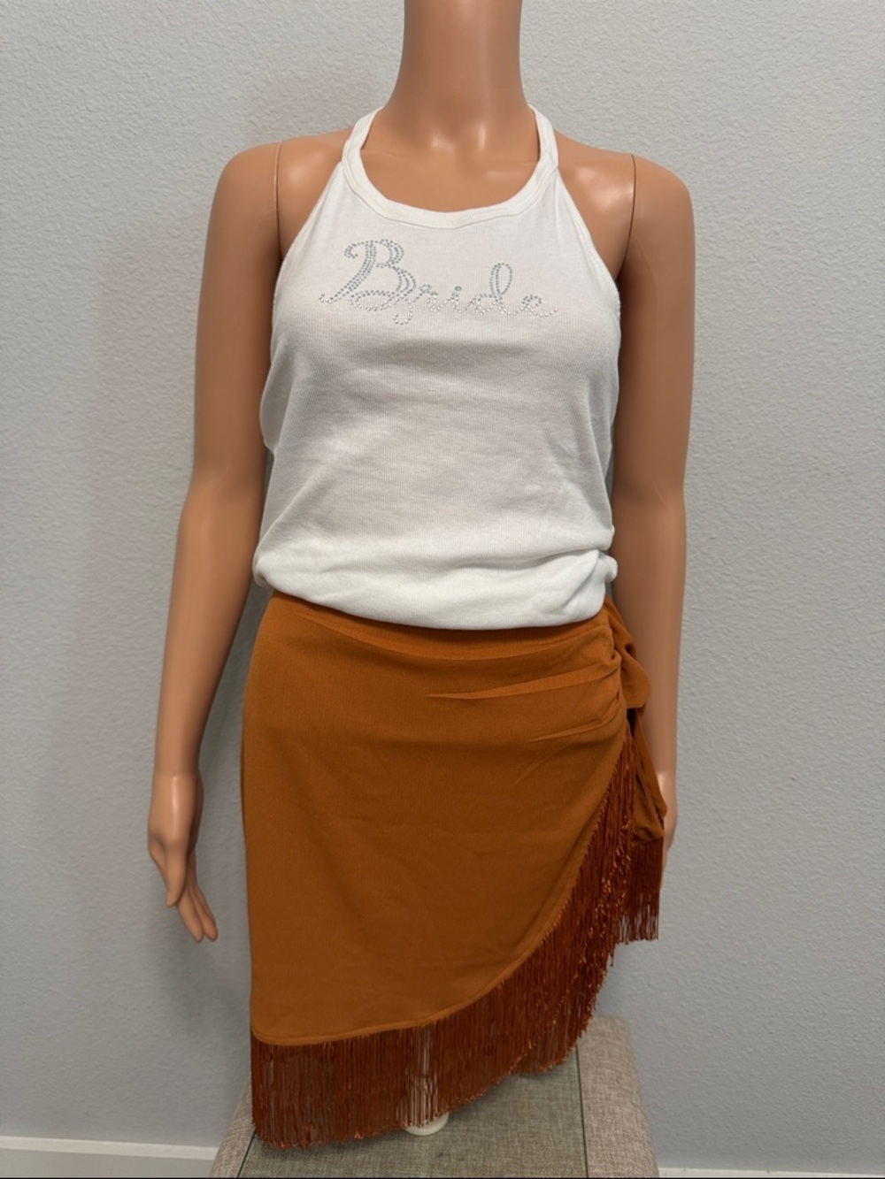 Tiered Fringe Wrap Skirt in Rust